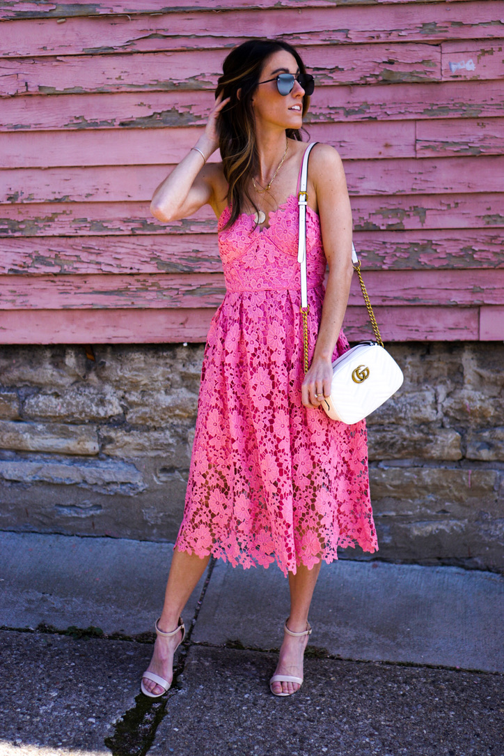 Spring and Summer Fashion Trending Bubble Gum Pink Crochet Midi Dress