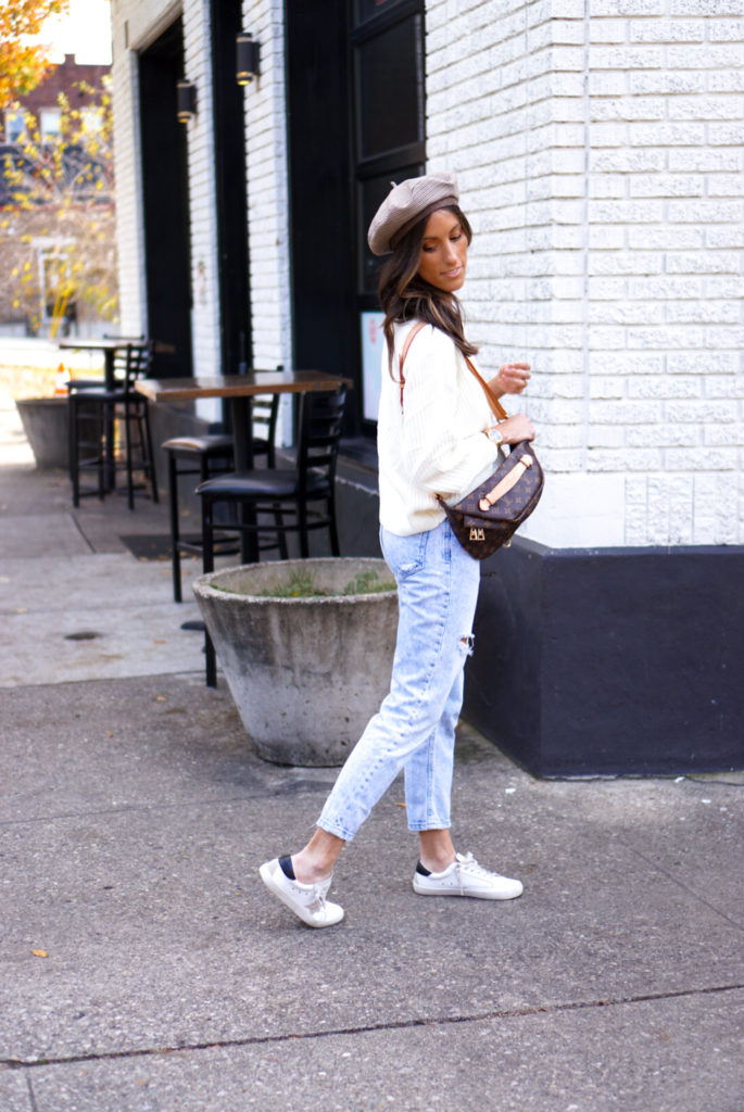 Golden Goose White Sneakers and Straight Leg Jeans